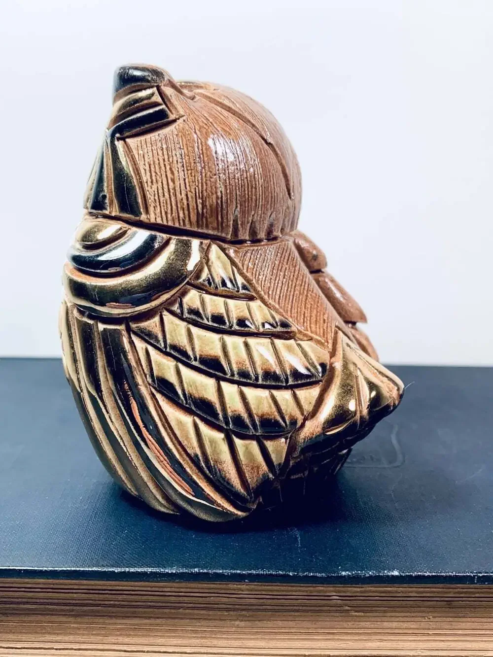 Owl brown, gold accents figurine Artesiania